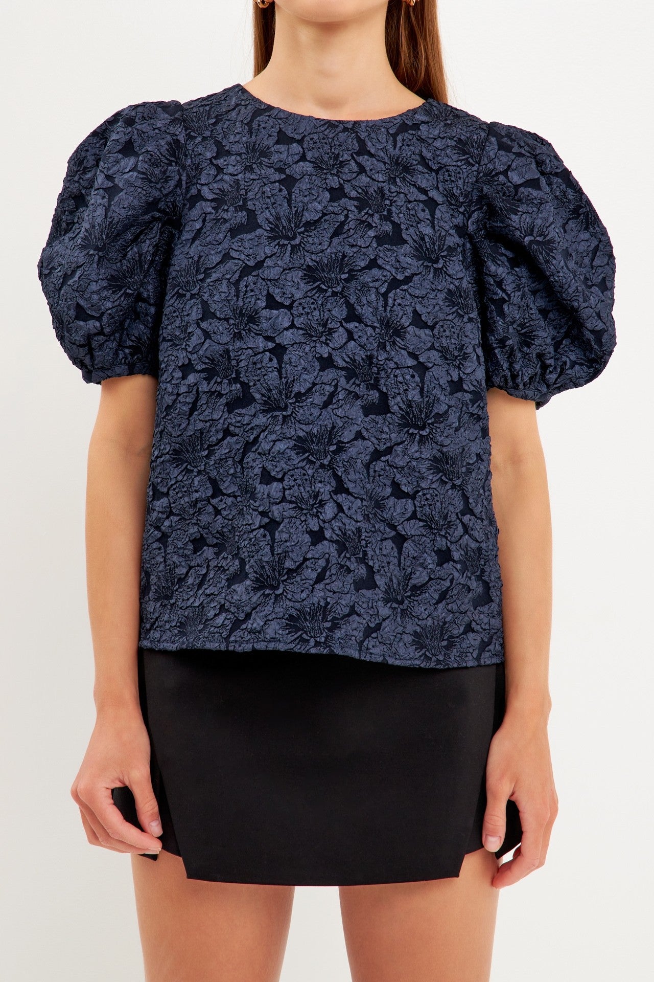 Apparel- Endless Rose Texture Fabric Top with Puff Short Sleeves