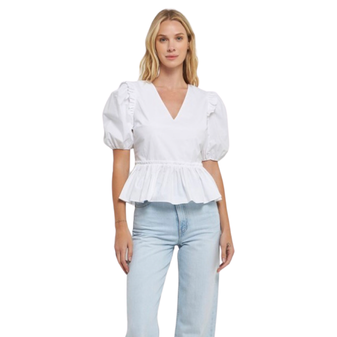 Apparel- English Factory V Neckline Puffed Sleeve Top