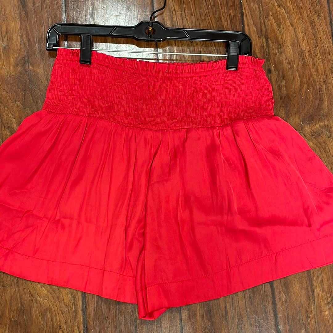 Apparel- TCEC Smocked Waist Band Solid Shorts Red