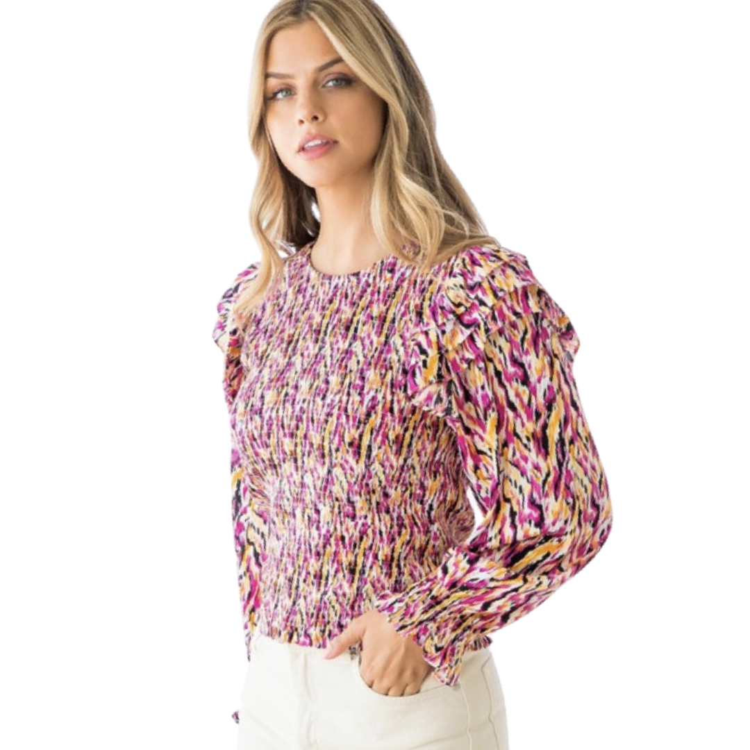 Apparel- THML Smocked Print Blouse