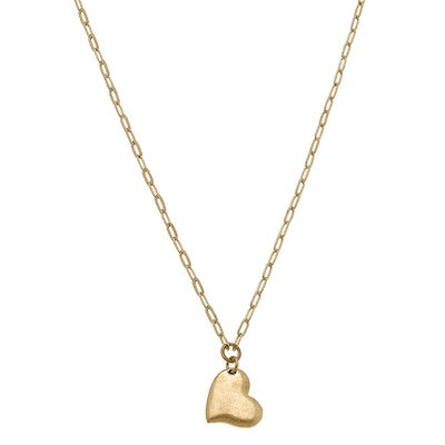 Necklaces- Canvas Gillian Heart Charm Necklace in Worn Gold