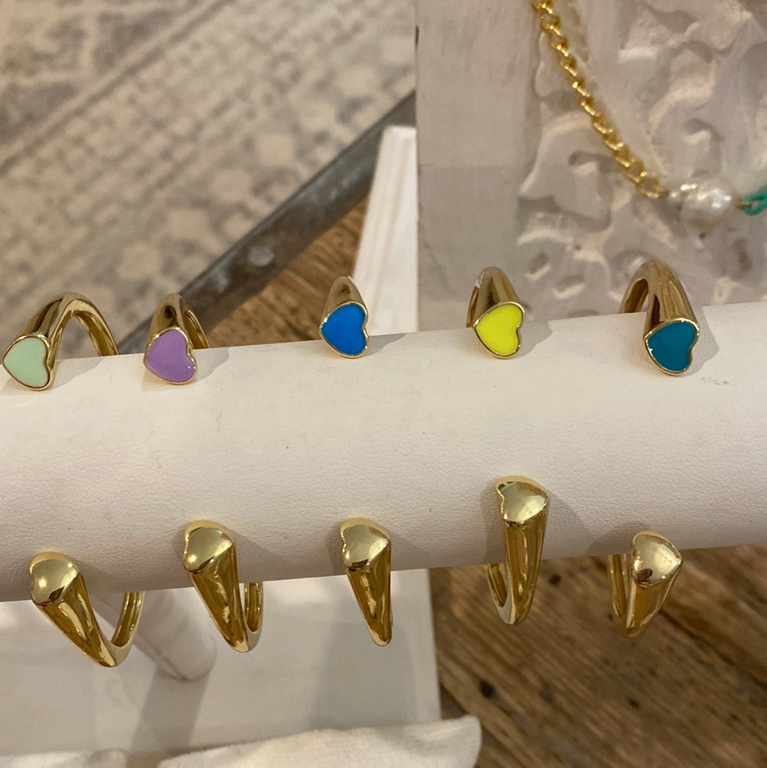 Bracelets- M&E Bling Open Cuff  Enamel and Gold Heart Bracelet