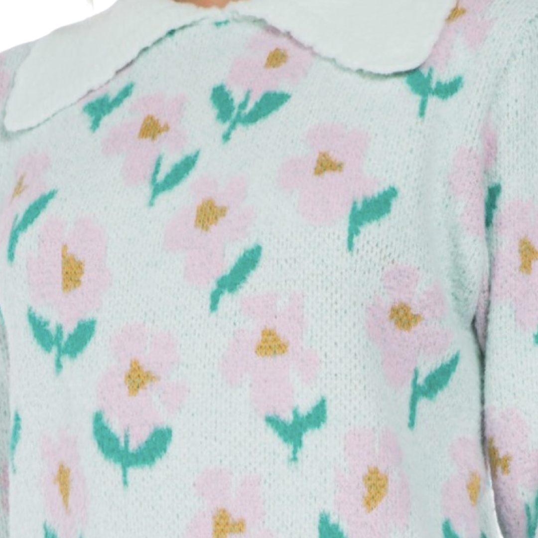Apparel- Dreamers by Debut Collared Flower Pattern Sweater
