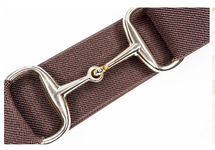 Belts- Brown 1.5” Gold Snaffle Bit Elastic Belt