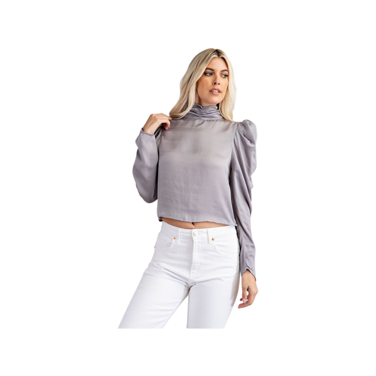Apparel- Glam High Collar Puff Sleeve Blouse