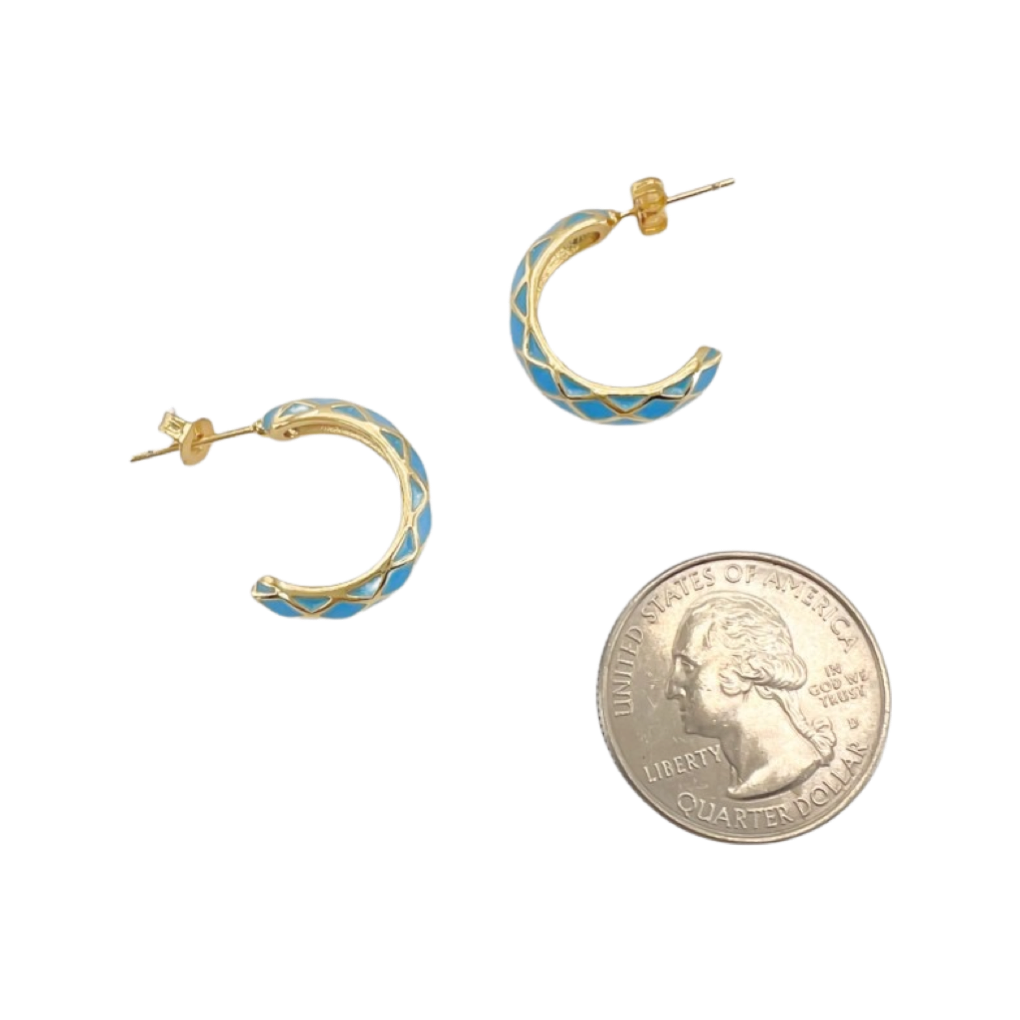 Earrings- M&E Bling Diamond Pattern Enamel Hoops