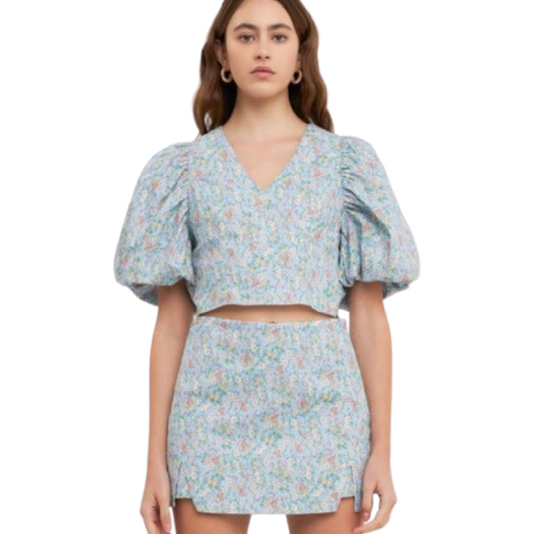 Apparel- Endless Rose Floral Puff Sleeve Crop Top
