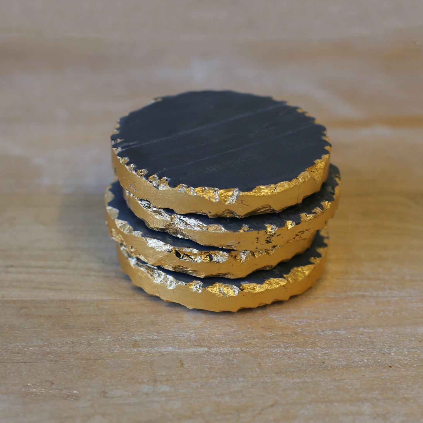 Marble Collection- Vieste Coasters 4x4 Black/Brass