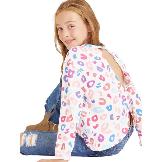 Girls- Good Girls Animal Print Twisted Open Back Sweater
