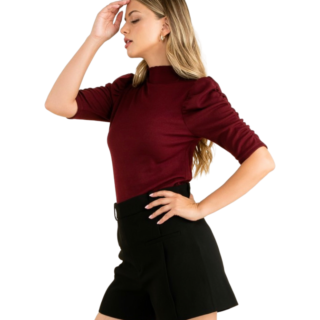Apparel- THML Ruched Sleeve Knit Top