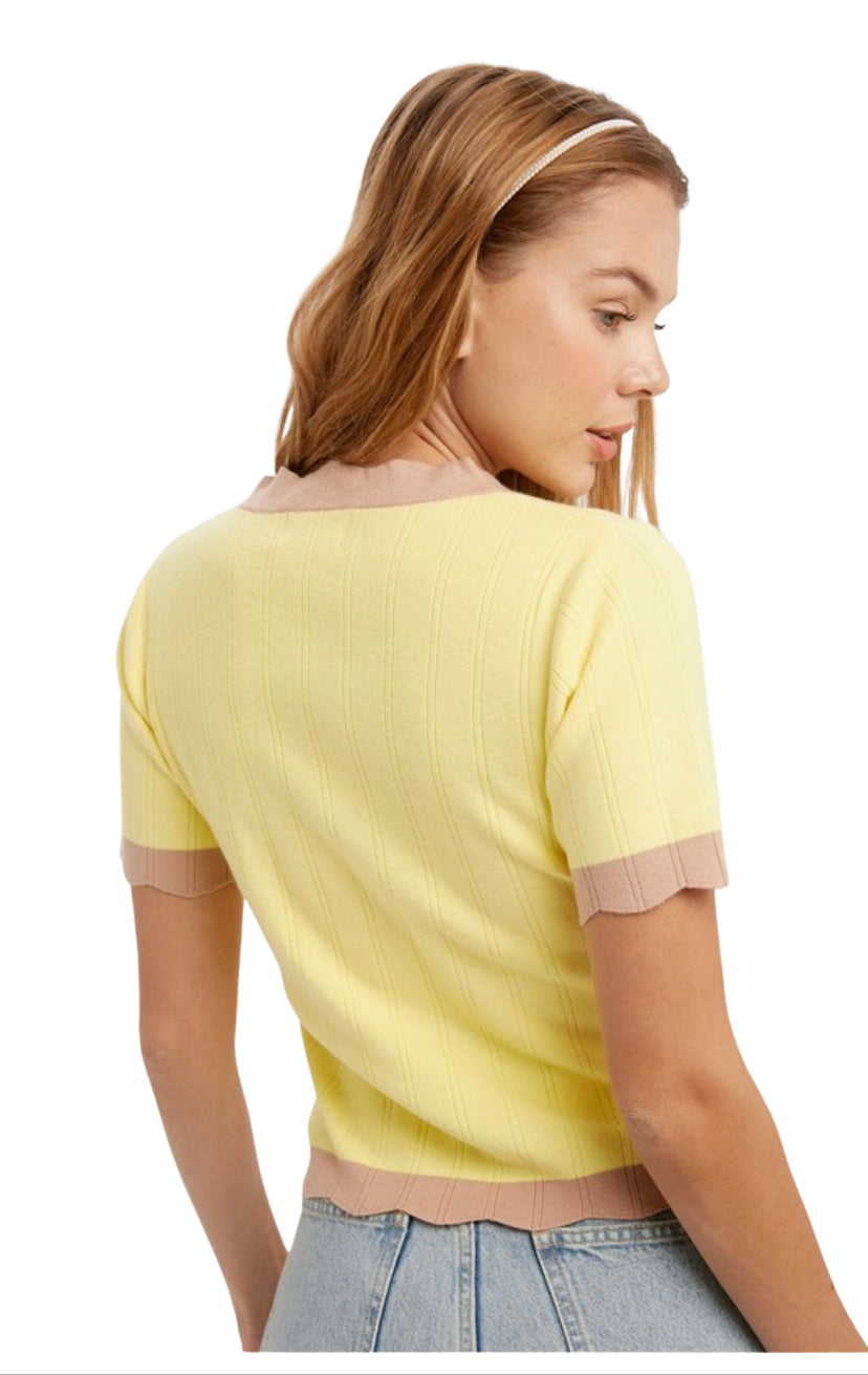 Apparel- Listicle Short Sleeve Cardigan Sweater Top