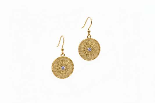 Earrings- M&E Bling Round Starburst Earrings with Crystals