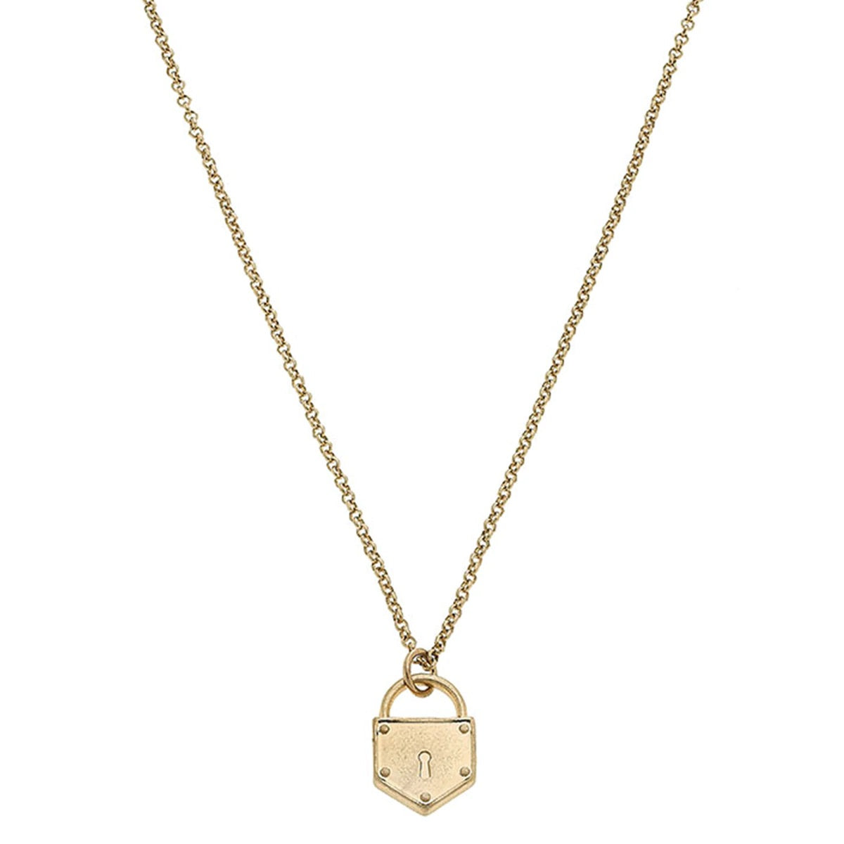 Necklaces- Canvas Piper Delicate Chain Padlock Necklace in Worn Gold
