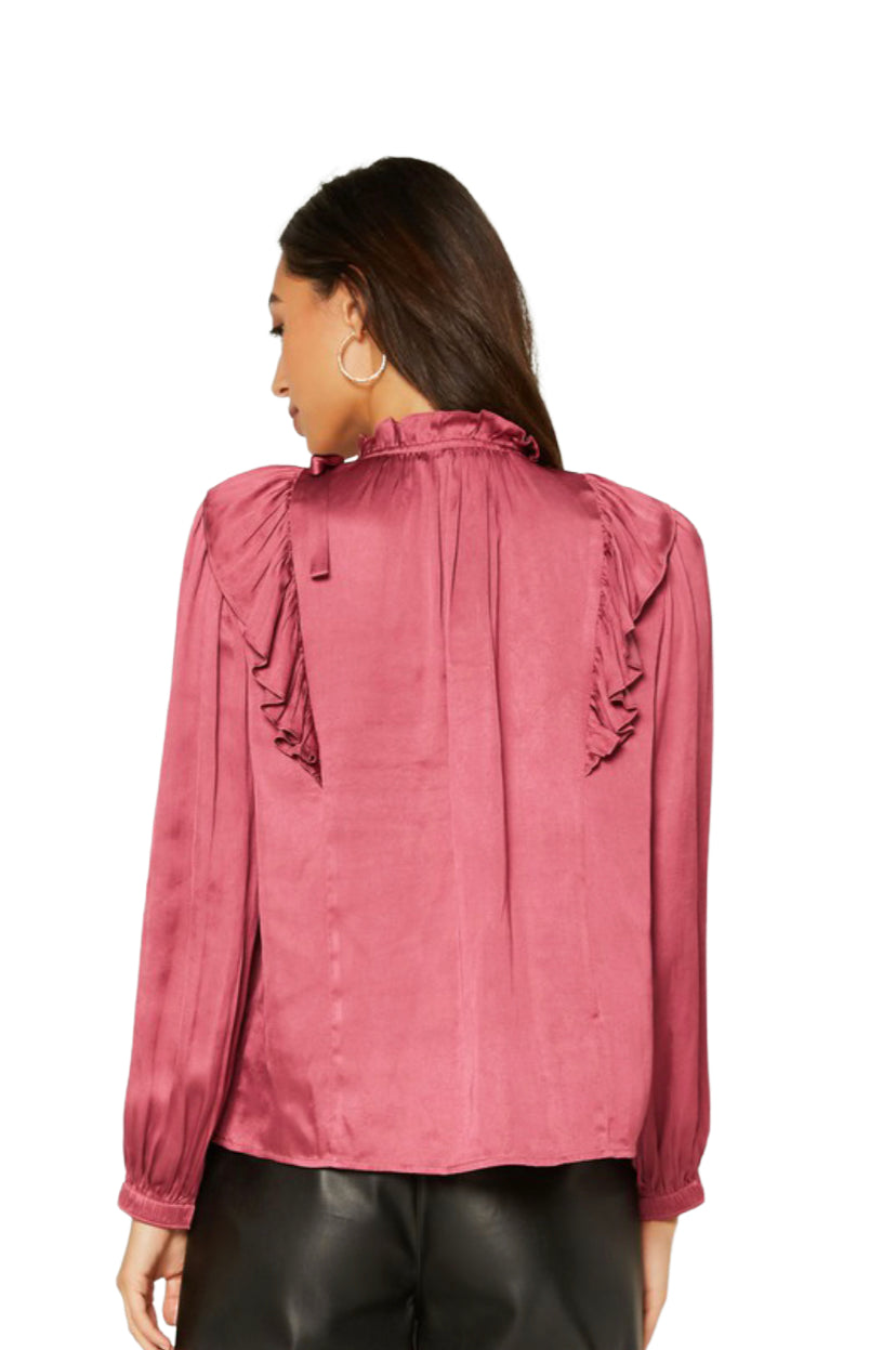 Apparel- Current Air Silky Satin Top in Raspberry