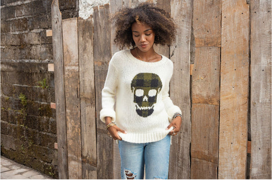 Apparel- Wooden Ships Plaid Skull Crew Neck Sweater