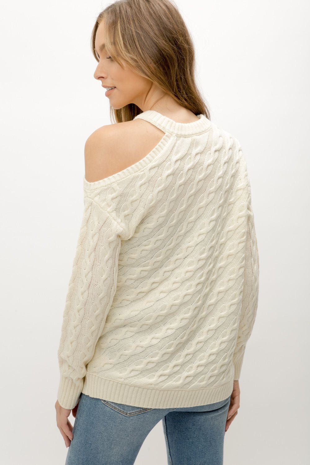 Apparel- Mystree Bias Cable Knit Sweater Ivory