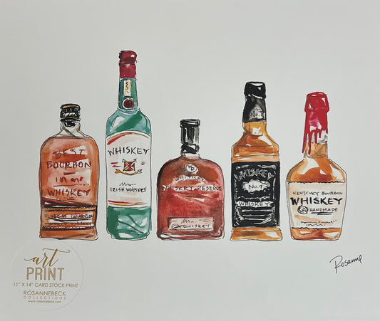 Home- Rosanne Beck Collections Art Print 11x14- Hand Painted Whiskey Bottles