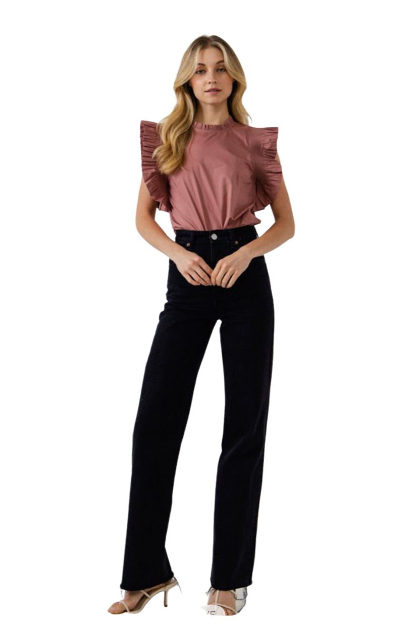 Apparel- English Factory Ruffle Sleeve Poplin Top Mauve