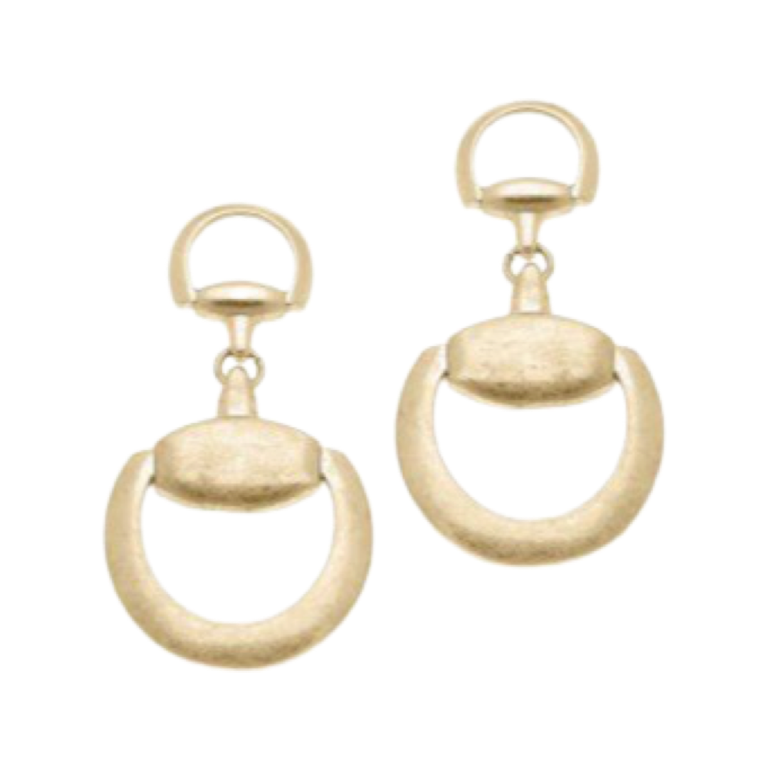 Earrings- Canvas Laurel Horsebit Statement Earrings in Worn Gold