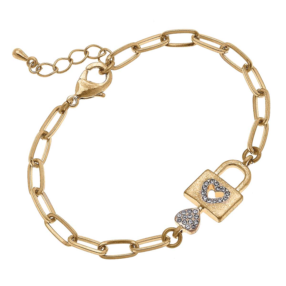 Bracelets- Canvas Joelle Pave Heart Padlock Bracelet in Worn Gold