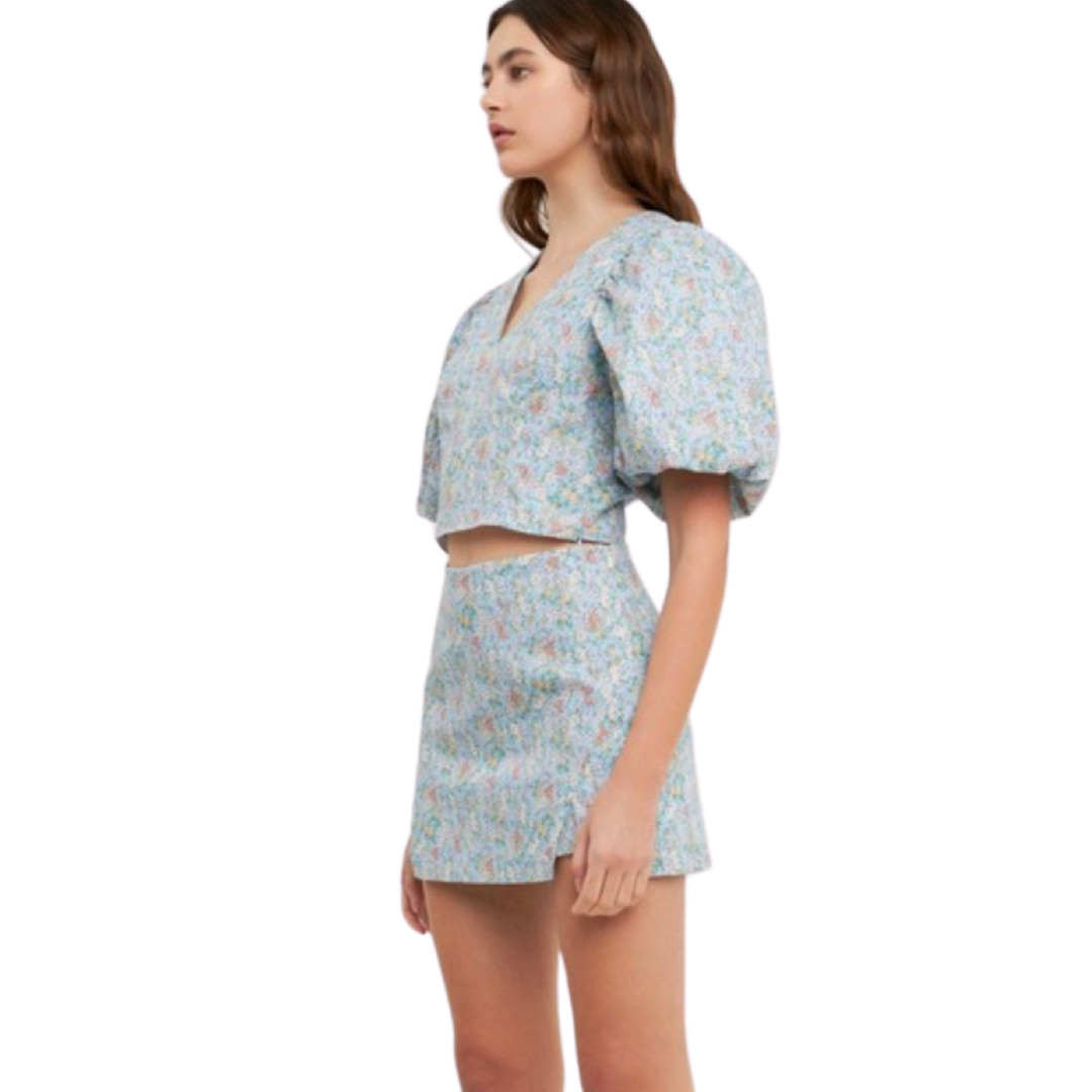 Apparel- Endless Rose Floral Puff Sleeve Crop Top
